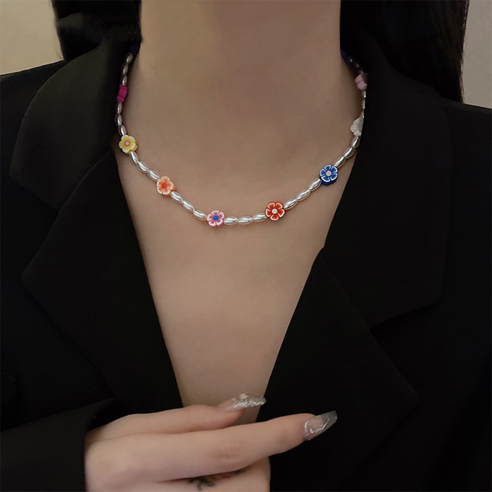 IFYOU Kalung Choker Rantai Mutiara Bentuk Bunga Warna-Warni Gaya Korea Untuk Wanita