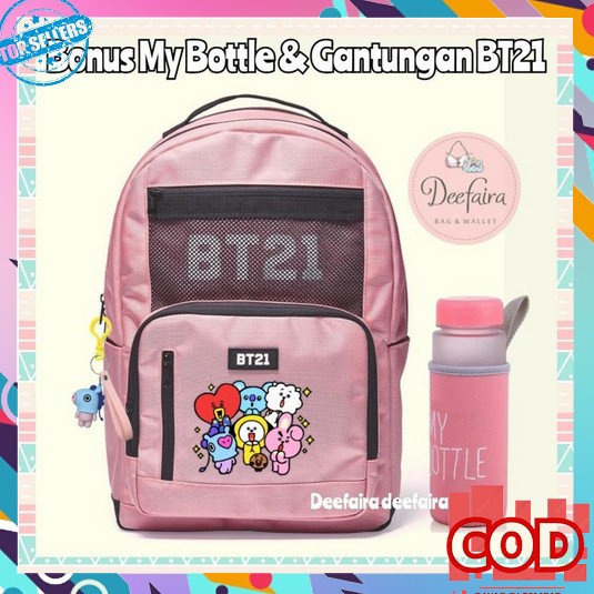 0 Tas Sekolah Wanita Backpack Anak Perempuan Bts Army Bonus Bt21 Botol - Pink Bt21