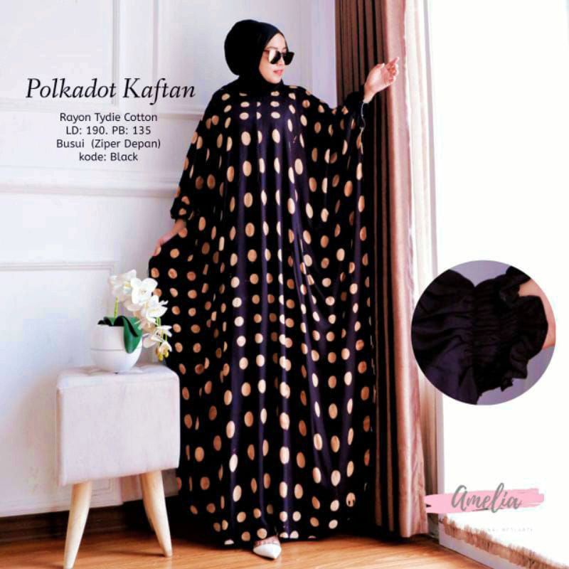 Kaftan Polkadot - Kaftan Wanita Jumbo Katun Rayon Batik Premium Busui Daster Gamis Batik Bigsize  Fashion Muslim Kekinian LD 190 cm