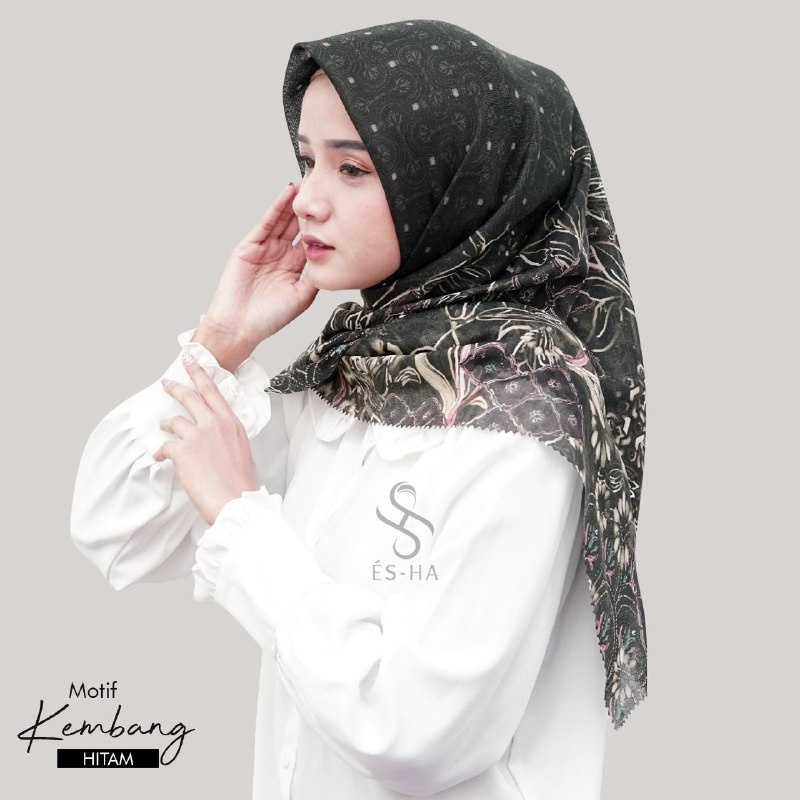 Hijab segi empat motif KEMBANG HITAM jilbab voal premium lasercut