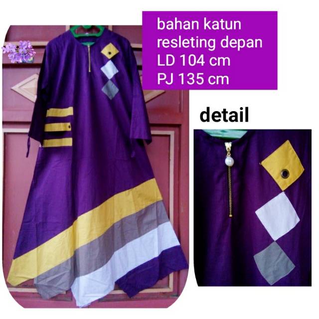 gamis warna ungu tua bahan katun