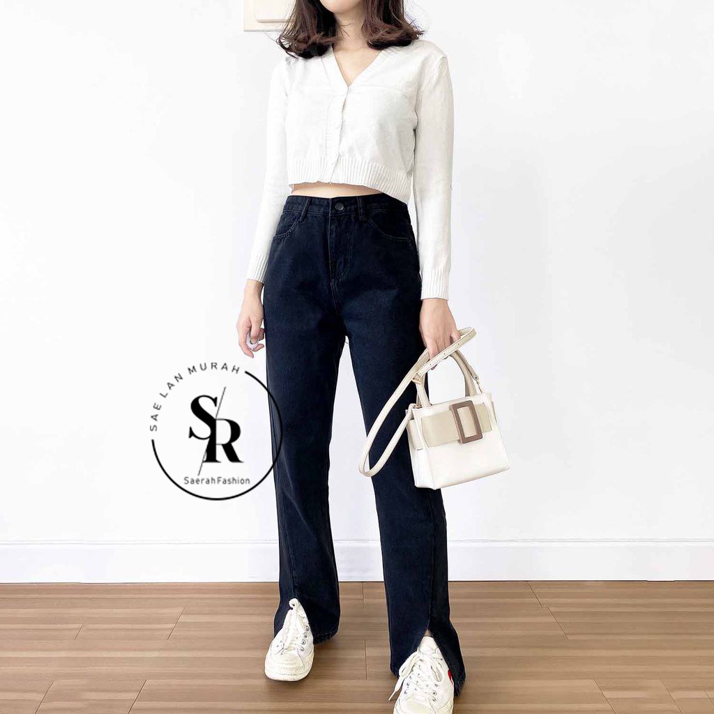 Highwaist Kulot Jeans wanita Belah - Saerah Fashion