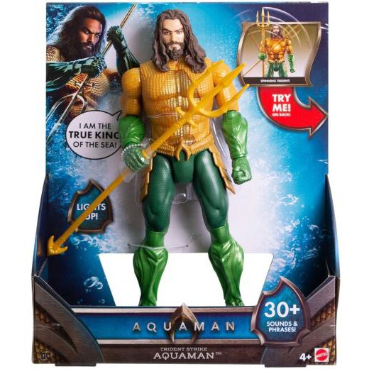 AQUAMAN Trident Strike 30 + Sound & Phrase Action Figure Original Mattel Figur AQUA MAN Suara Lampu