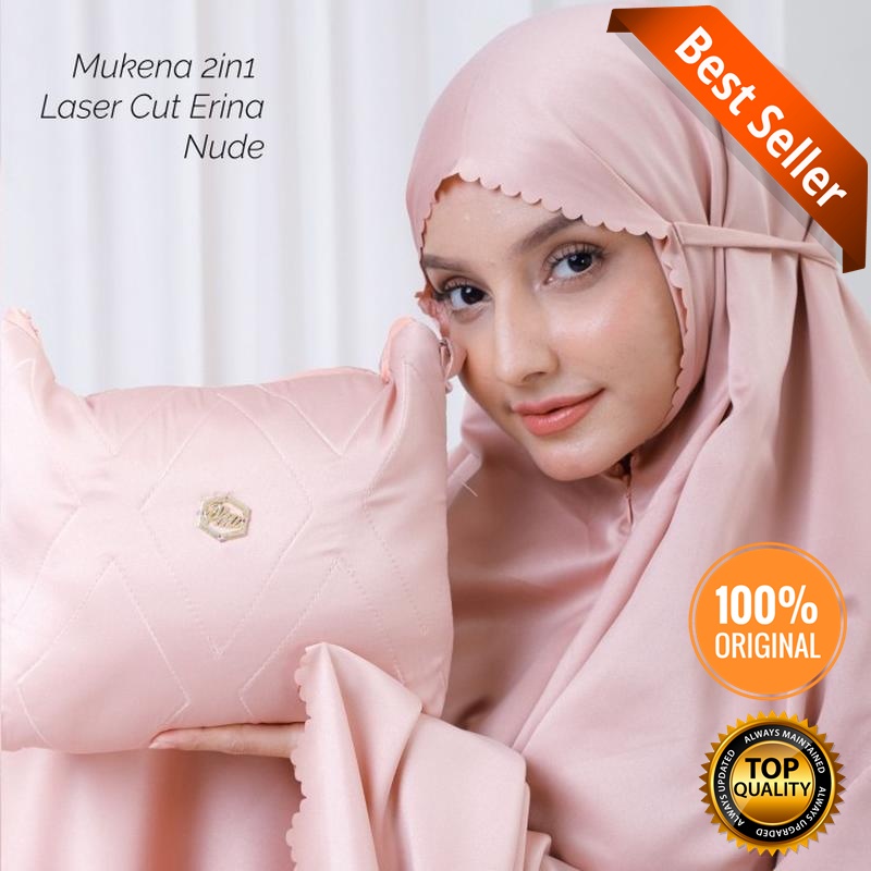 Mukena 2in1 Dewasa Adem Motif Polos Laser Cut Erina Bahan Satin Silk Premium Model Elegan