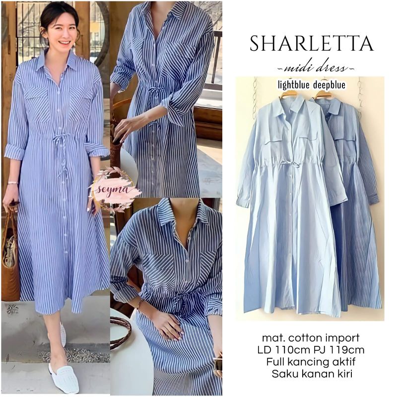 MIDI DRESS KATUN IMPORT MOTIF GARIS-GARIS SUPER CANTIK SHARLETTA BY SEYMA