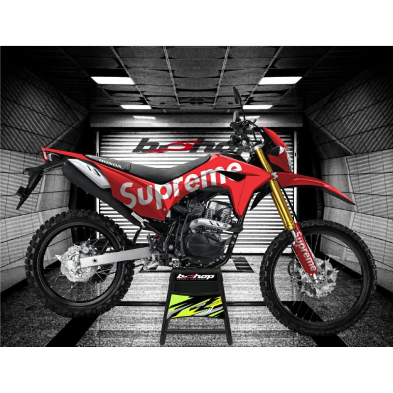 Decal variasi full body honda crf 150 L motif supreme merah