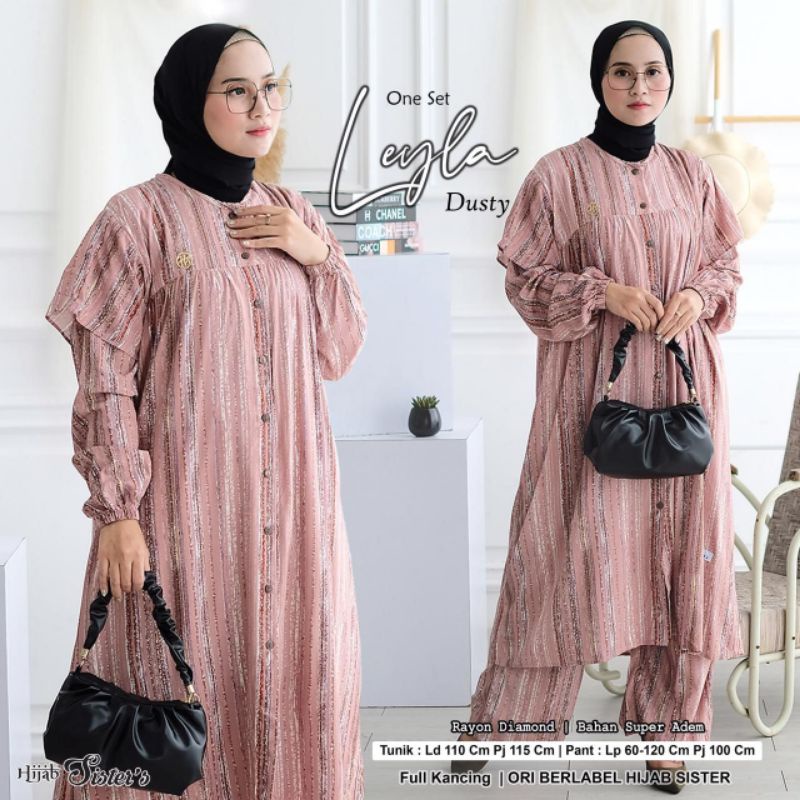 SET TUNIK + KULOT RAYON DIAMOND MOTIF GARIS-GARIS LEYLA ONE SET BY HIJAB SISTER