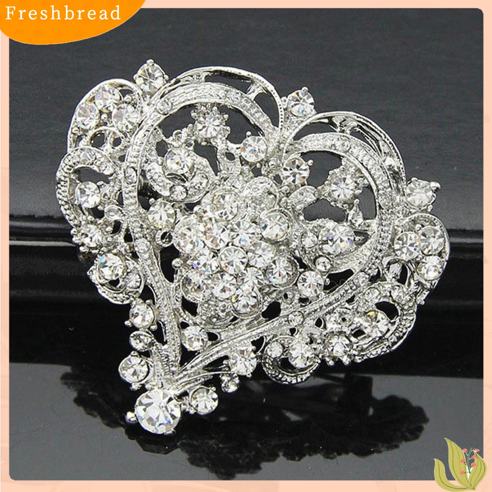 Terlaris Women Fashion Hollow Rhinestone Inlaid Heart Brooch Pin Wedding Party Jewelry