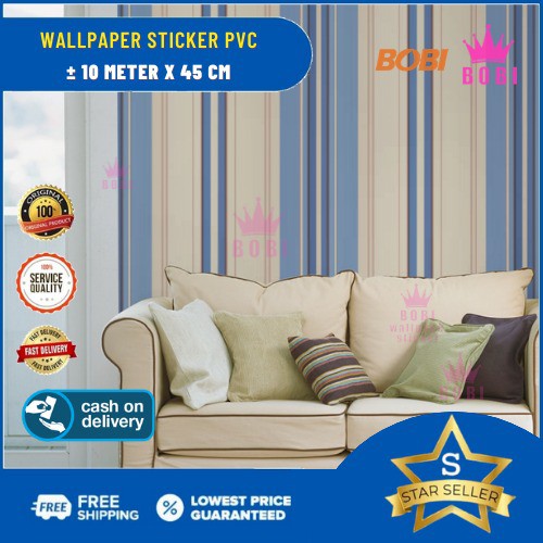 Wallpaper Sticker Motif Garis Putih Biru 6104  / Wallpaper New 2021 /  Uk.9mx45cm