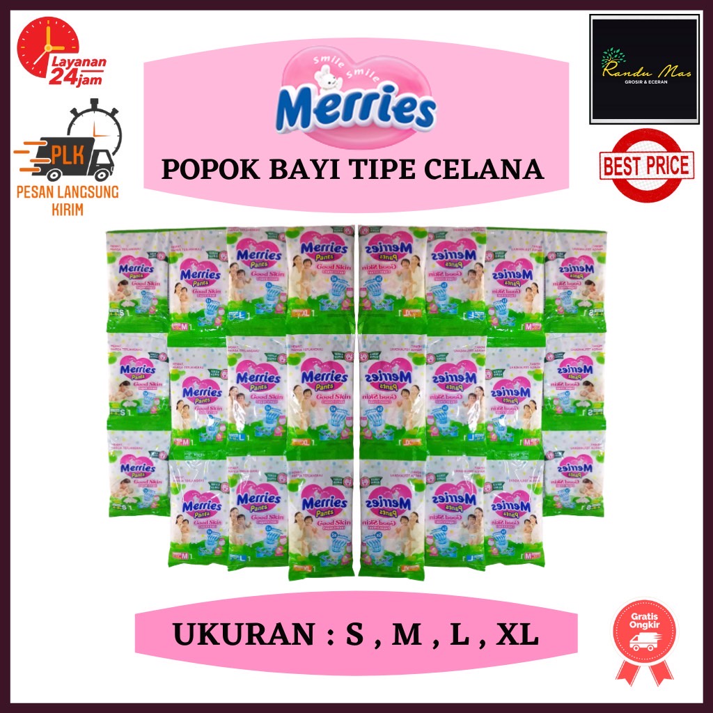 Merries Good Skin Pants Popok Bayi Sekali Pakai Tipe Celana Ukuran S/M/L/XL Rencengan Termurah