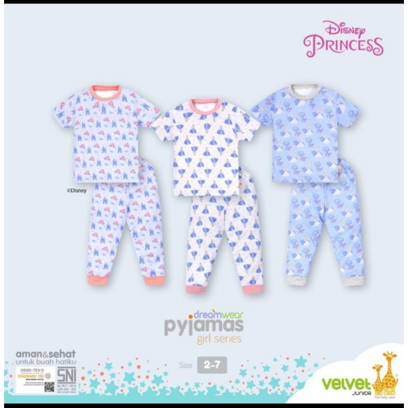 Velvet Junior - 3pcs Piyama Dreamwear Bj Pdk Celana Pjg Disney Princess Size 2-10