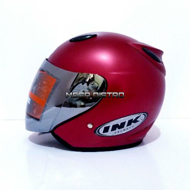 Helm INK KW Super Centro Kaca Silver Helem Half Face Pria Wanita Dewasa SNI Murah Merek GTR-Marun doff
