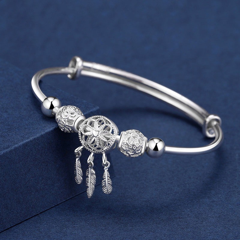 Korean-Style Simple Dreamcatcher Bracelet Female 999 Silver Cool Opening Adjustable