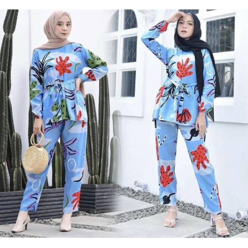 Setelan Baju Muslim Celana Panjang Wanita Kaktus - Setelan Gamis Wanita Celana Panjang