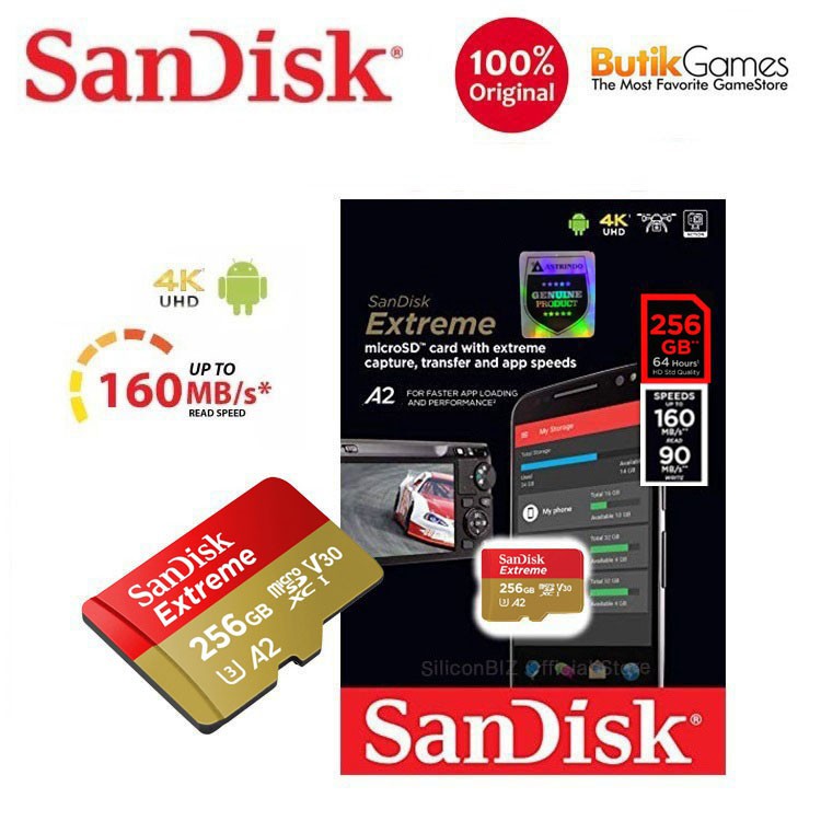 Sandisk Extreme A2 MicroSd Micro SD Card SDXC 256GB 256 GB 160 Mbps