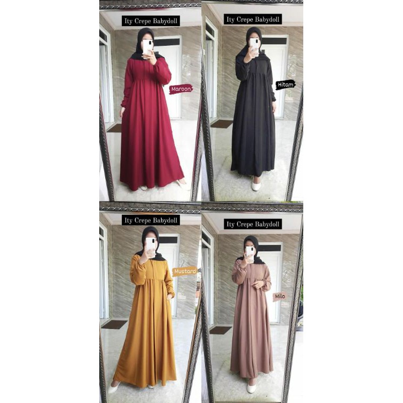 Gamis Ity Crepe Basic Babydoll Busui/Gamis Ity Crepe Babydoll Murah/Gamis Ity Crepe Babydoll Jumbo