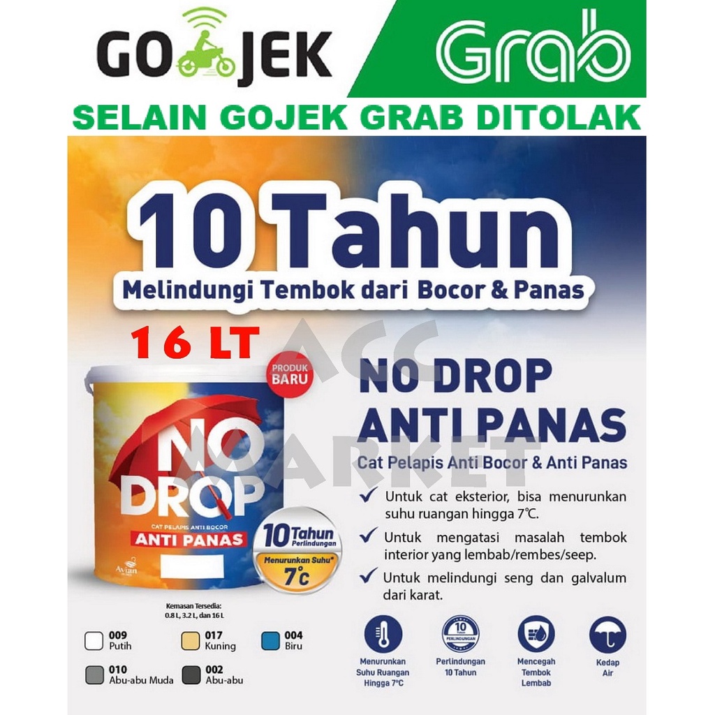 No Drop Anti Panas Bocor Waterproofing Cat Tembok Atap 16 Lt