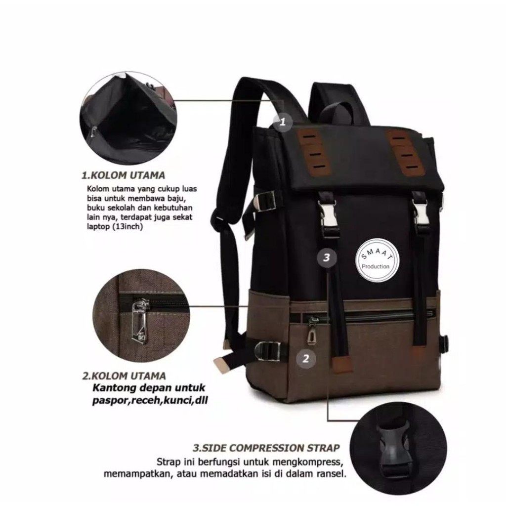 TAS RANSEL PRIA KANVAS TREN BACKPACK FASHION PRIA KAPASITAS BESAR TAS LAPTOP TAS SEKOLAH