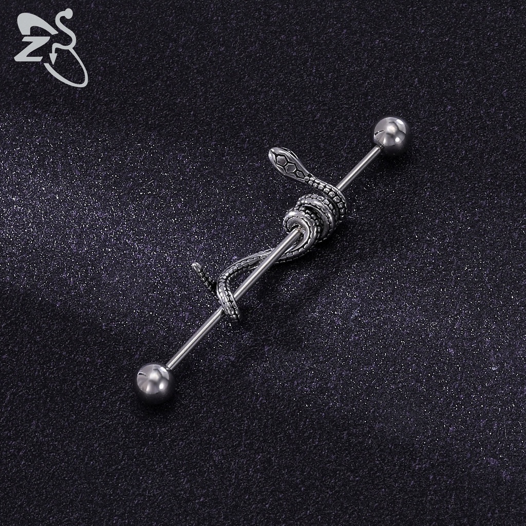 1pc Anting Tindik Telinga 14g Bentuk Ular Bahan Stainless Steel Warna-Warni