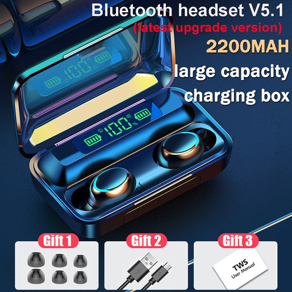F9-5C Tws 5.0 Earphone In-Ear Wireless Bluetooth 8d Bass Stereo Dengan Kotak Charger