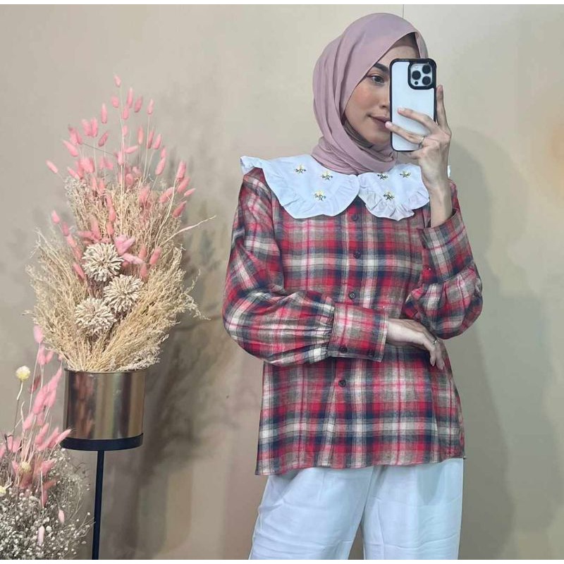 atasan wanita flanel burdil / blouse flanel / atasan wanita kerja kuliah/ blouse kerja kuliah