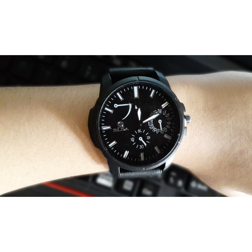 Jam Tangan Pria Garis Pinggir Modis Tali Kulit QUARTZ  &amp; Kasual Formal Mewah Pria Olahraga Kedap Air