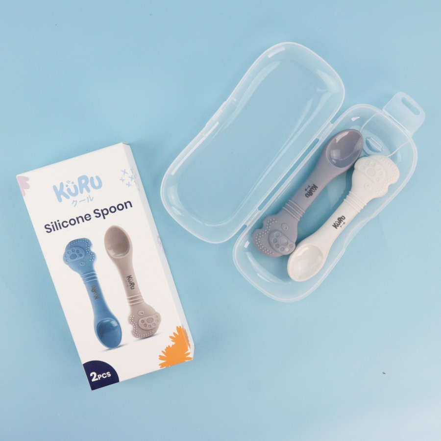 KURU Baby Silicone Spoon Set isi 2 | Sendok Makan Silicone Bayi - SS1