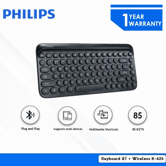 Keyboard Bluetooth + Wireless Philips K624 Multi-Device K-624