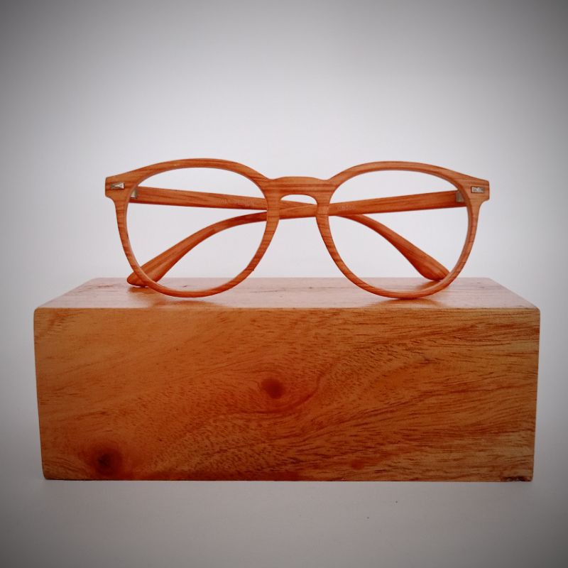 Frame Kayu Bulat || Kacamata Kayu Frame + Lensa Antiradiasi