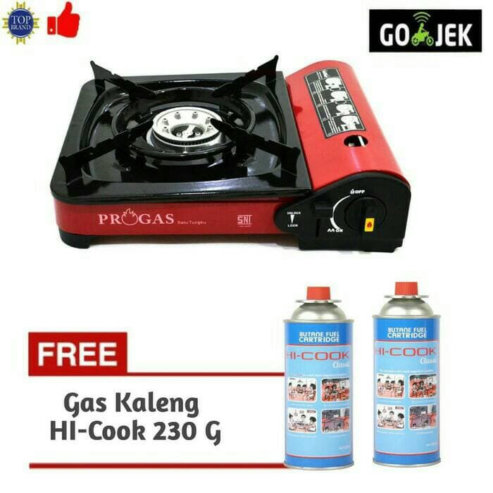 Paket progas Kompor Portable / Camping + 2 Gas Kaleng HI-COOK 230 original