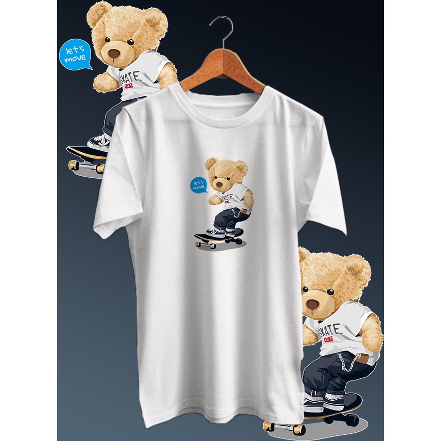 KAOS DISTRO PRIA COTTON COMBED 30S DEPAN /TSHIRT GAMBAR DIGITAL FULLPRINT BEAR SKATE NECK/LENGAN PENDEK