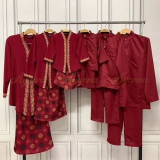 MAROON BAJU MELAYU KURTA CEKAK MUSANG JOHOR AYAH ANAK FAMILY SET SEDONDON RAYA KURUNG PLUSSIZE IBU A