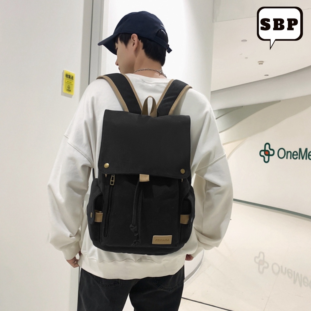 Tas Ransel Backpack Kanvas SHANGHAI Wanita Pria Fashion Bahan Kanvas Tas Sekolah Laptop Up To 15 &quot; Tas Kerja Tas Punggung Wanita Pria Kekinian Terbaru