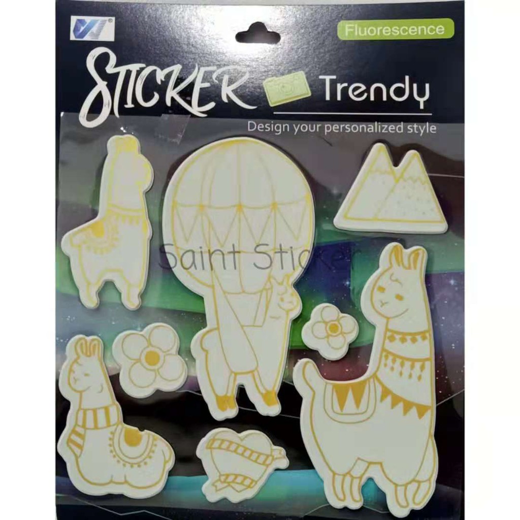 

Fluorescence Luminous Sticker Stiker Glow in the Dark Anak Timbul Karakter Hewan Unta Alpaca Besar