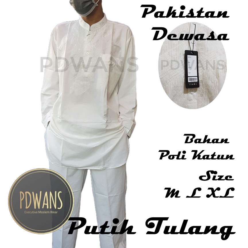 SETELAN PAKISTAN DEWASA PUTIH Baju Koko Bordir Muslim Pria BAJU UMROH RKP01