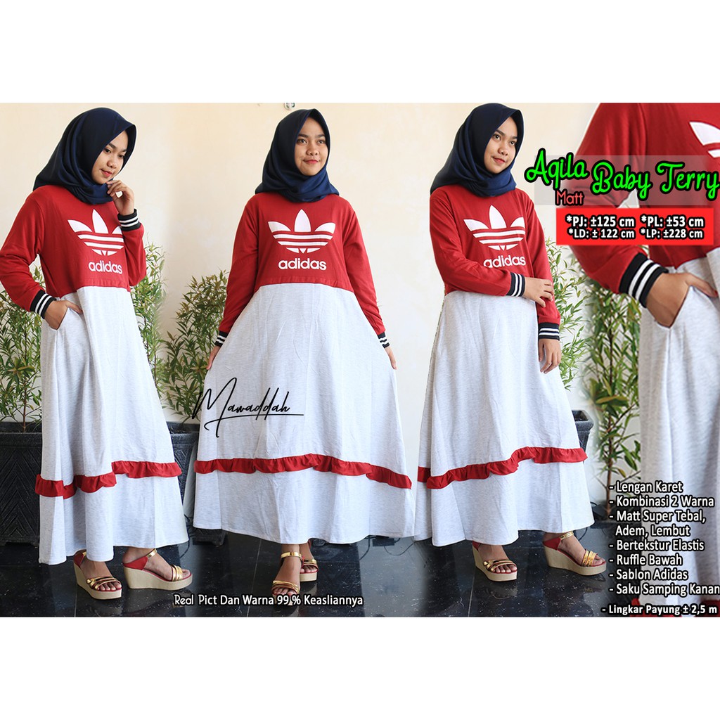 Gamis Kombinasi / Gamis 2 Warna / Gamis List Rempel / Gamis Babyterry (Aqila)