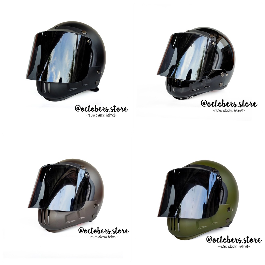 HELM CAKIL MODULAR (HALF FACE / FULL FACE) + KACA DATAR GELAP - HELM RETRO - HELM BOGO