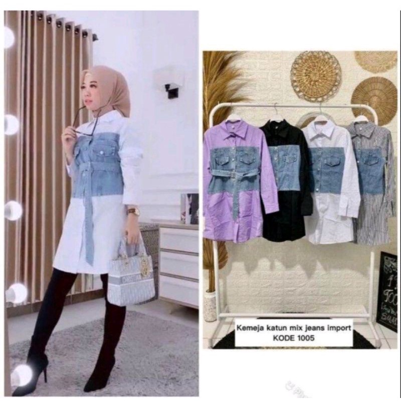 Kemeja Tunik Wanita Kombinasi Jeans Import/Tunik Wanita Terbaru/Atasan Wanita Kekinian/Tunik Kombina