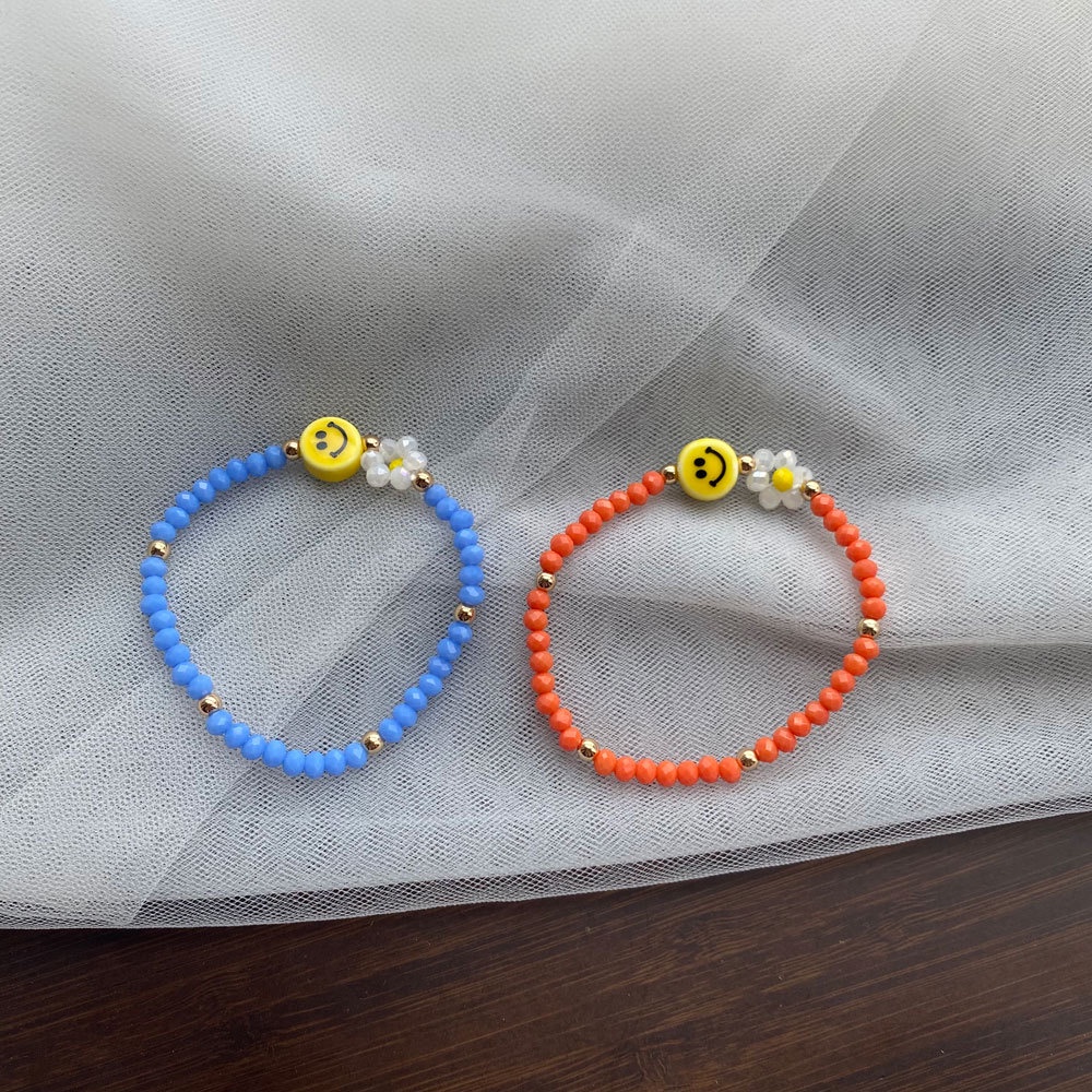 Korean Colorful Smiley Face Bracelet Handmade Beaded Daisy Flower Bracelet