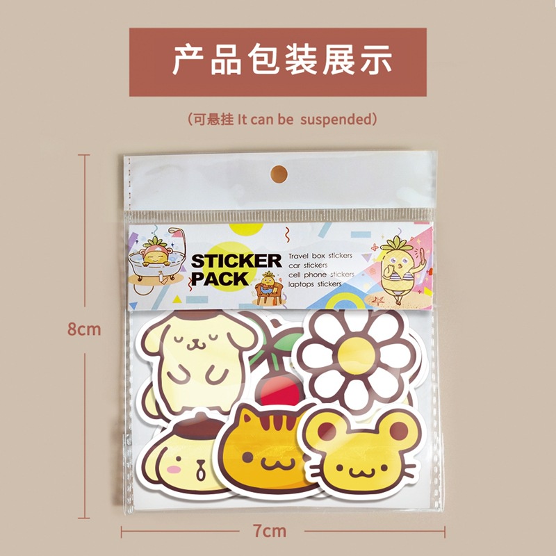 40 pom Purin stiker lucu kartun jurnal bahan phone case graffiti dekorasi besar telinga stiker anjin