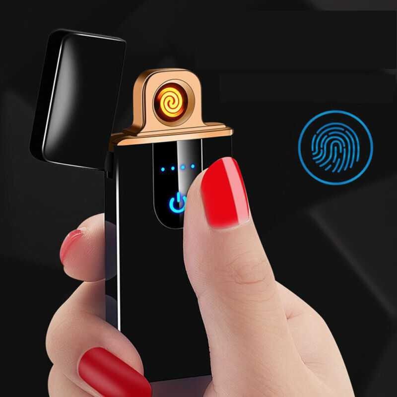 Korek Api Elektrik Usb Fingerprint Touch Screen Touchscreen Sentuh Electric Lighter Slim