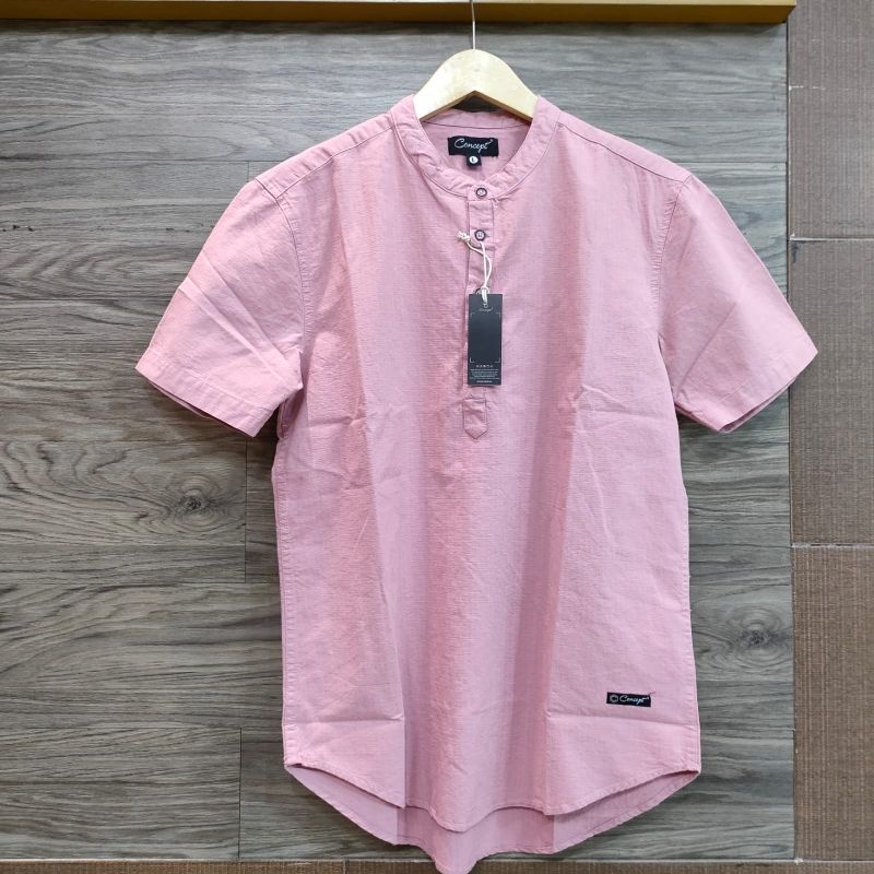 Kemeja Pria Kasual Concept Pink Muda Kerah Mandarin Krah Basic Kemeja Pria Terbaik Terbaru Dan Terla