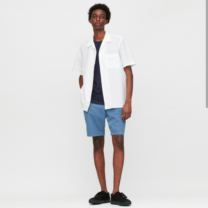 Kemeja linen Uniqlo kerah terbuka Sale
