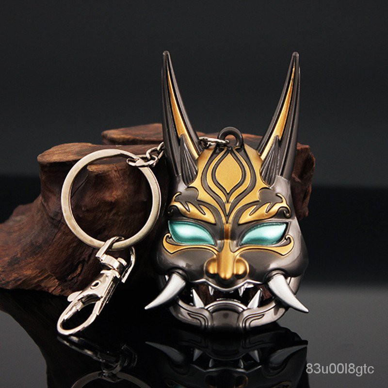 Genshin Impact Yasha Xiao Mask Cosplay Alloy Key Chains Keychain Metal Necklace Pendant Prop