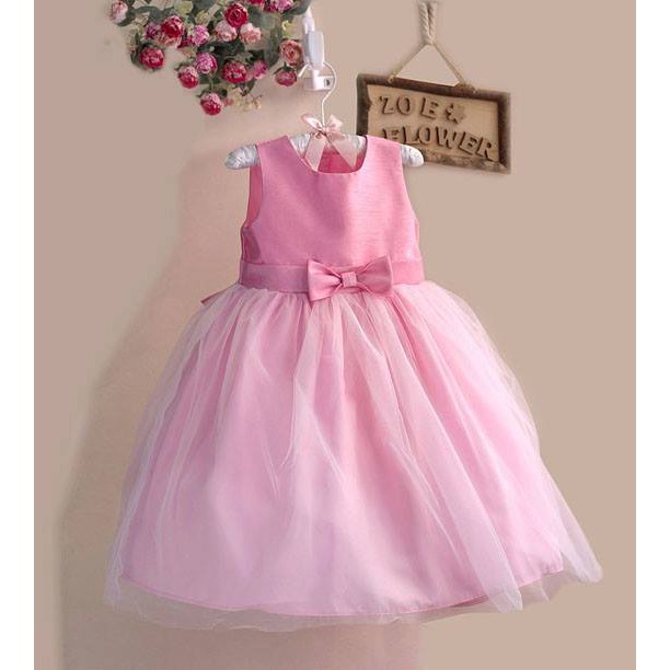 Pink Organza Bow Waistband Dress