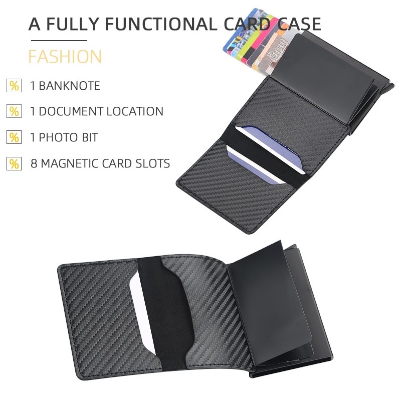 Dompet Kartu Anti maling Magnetic RFID, untuk kartu ATM, Trans Jakarta, Kartu akses Pintu, TRASSORY Dompet Kartu Slim Slider Aluminium Anti RFID - G883 Warna Hitam