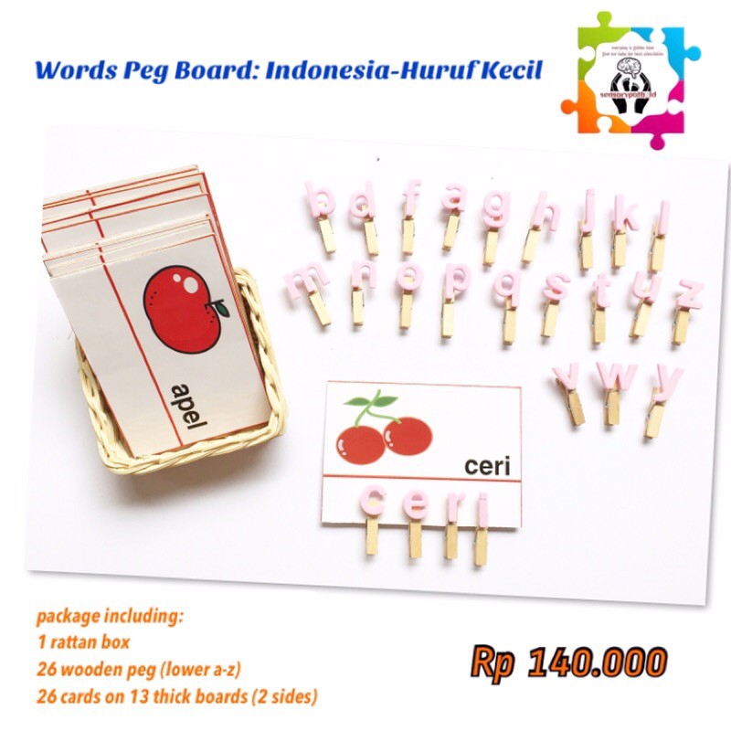 montessori inspired- words peg board: indonesia-huruf kecil