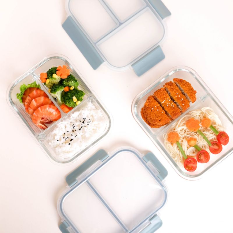 Little Dimple / Littledimple Split Lunch Box 2 grid / 3 grid / mixed grid / Kotak Bekal Bontot Makan Anak Kaca