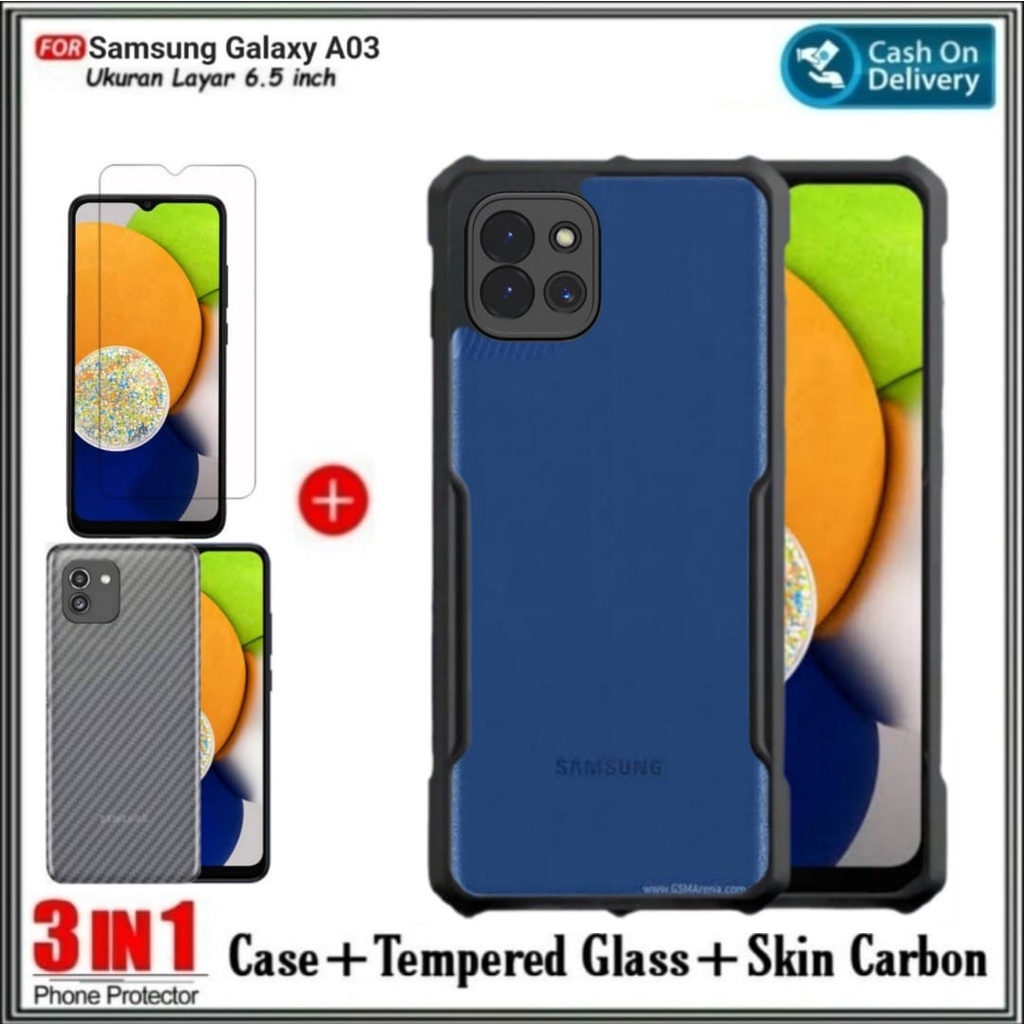 Mondi Store Case Samsung A03 , A03 Core Soft Hard Casing Cover + Tempered Glass Garskin