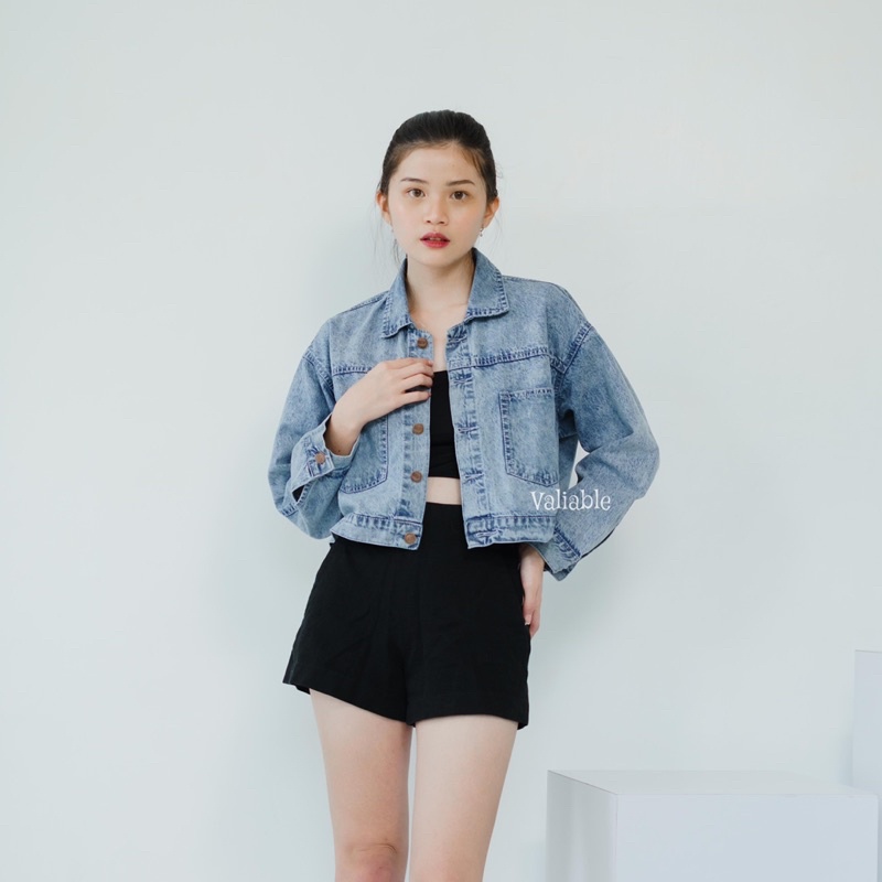 Pocket Jaket Jeans Crop Oversize Valiable